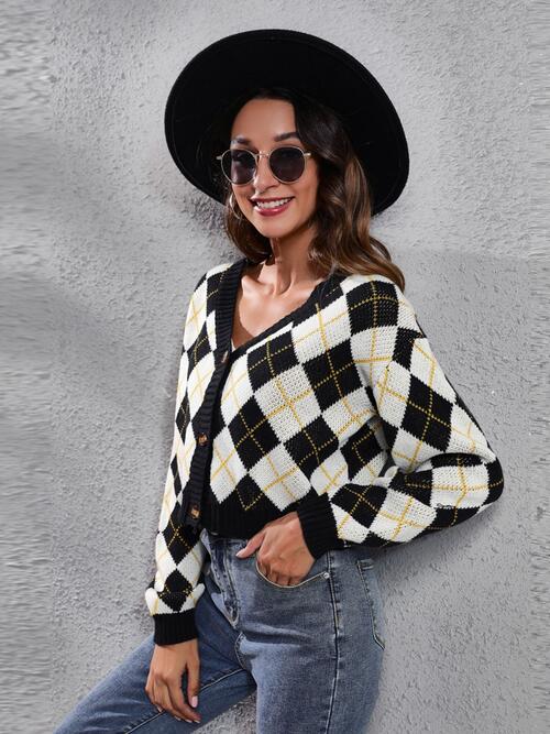 Fashion Mood Geometric Button Up Long Sleeve Cardigan