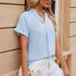 Notched Short Sleeve Blouse