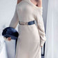 Cream Cold Shoulder Rib-Knit Sweater Dress (Belt Not Included)