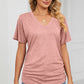 Ruched V-Neck Short Sleeve T-Shirt