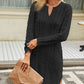 CozyWonders Full Size Notched Neck Cable-Knit Slit Sweater Dress