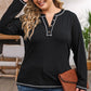 Plus Size Notched Neck Long Sleeve T-Shirt