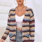 Full Size Striped Long Sleeve Open Front Cardigan