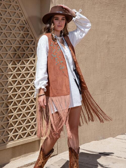 Zoe&Hannah Fringe Hem Open Front Vest