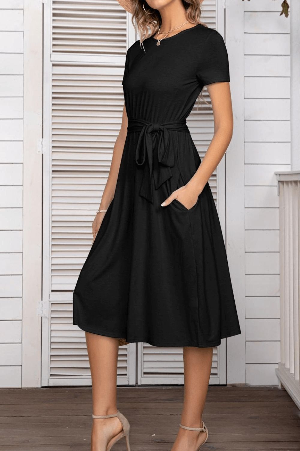 Full Size Belted Tee Dress With Pockets