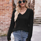 V-Neck Long Sleeve Ribbed Top