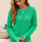 Beauteous Round Neck Openwork Dropped Shoulder Knit Top