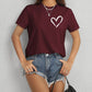 Heart Round Neck Short Sleeve T-Shirt