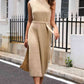 Round Neck Tie Belt Slit Sleeveless Sweater Dress