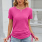 Eyelet Round Neck Short Sleeve T-Shirt
