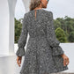 Decorative Button V-Neck Flounce Sleeve Dress