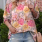 Women's Floral Round Neck Three-Quarter Sleeve Top