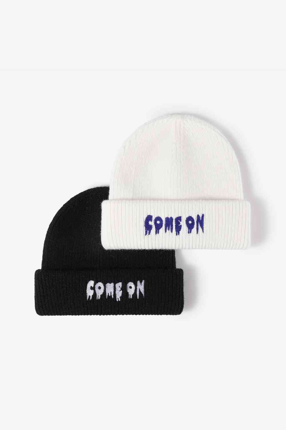 BeanieHatz COME ON Embroidered Cuff Knit Beanie