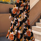 Printed Tie Neck Flounce Sleeve Dress