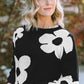 Round Neck Floral Pattern Color Contrast  Design Long Sleeve Sweater