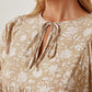 Women's DentaCosmo Floral Tie Neck Ruched Babydoll Dress