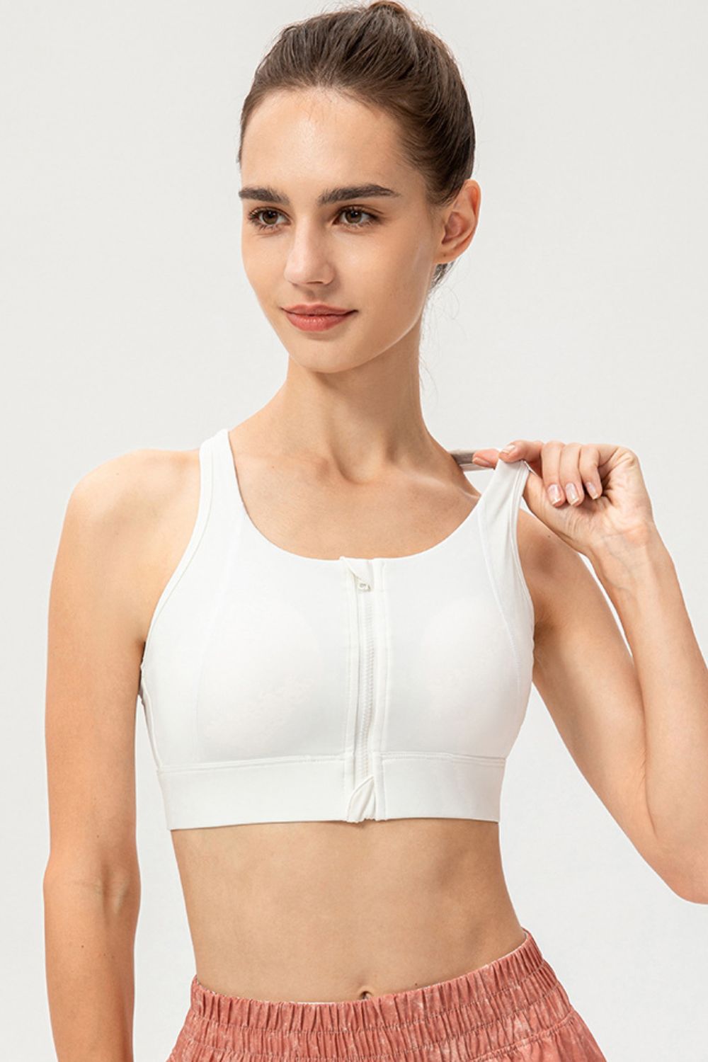 SO COMFY Zip-Up Round Neck Sports Bra