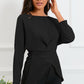 Full Size Boat Neck Back Tie Long Sleeve Satin Blouse