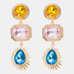Geometrical Shape Zinc Alloy Frame Glass Dangle Earrings