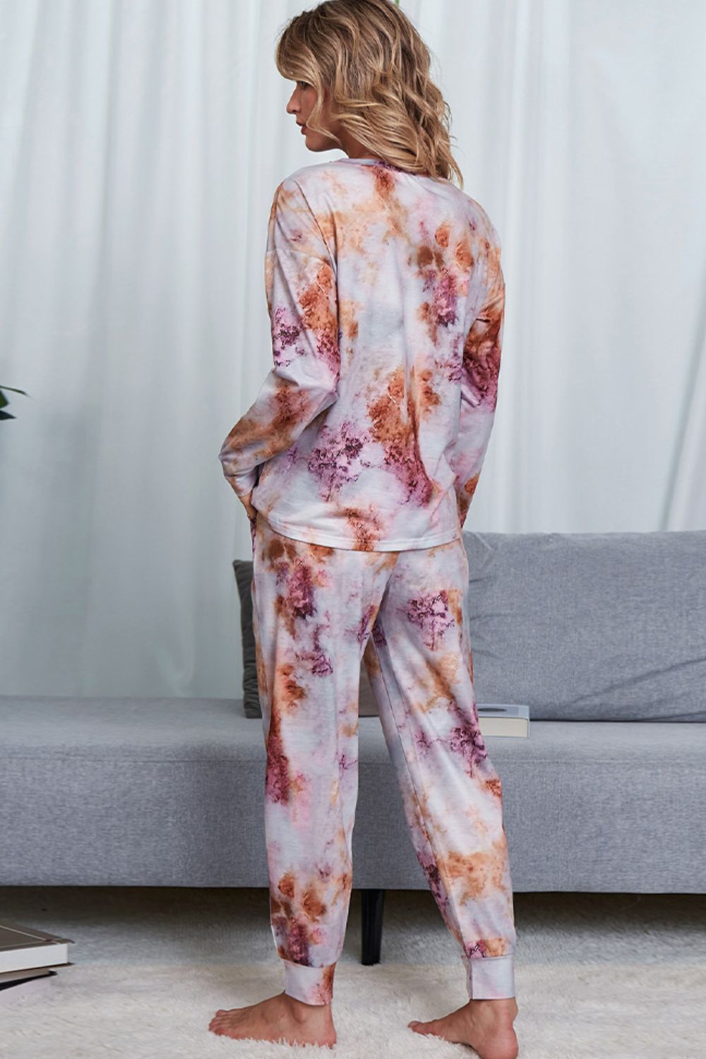 Women's Tie-Dye Crewneck Top and Drawstring Waist Joggers Lounge Set