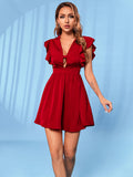 Double Crazy Deep V Flutter Sleeve Mini Dress *