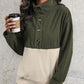 Ribbed Color Block Half Button Sweatshirt
