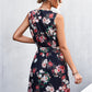 Women's Printed Zip Detail Belted Sleeveless Dress