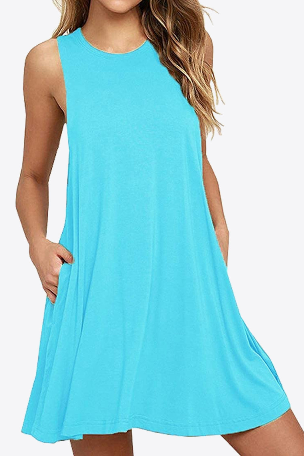 Women's Full Size Round Neck Sleeveless Dress with Pockets