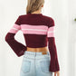 SweaterArt Ribbed Color Block Round Neck Cropped Sweater