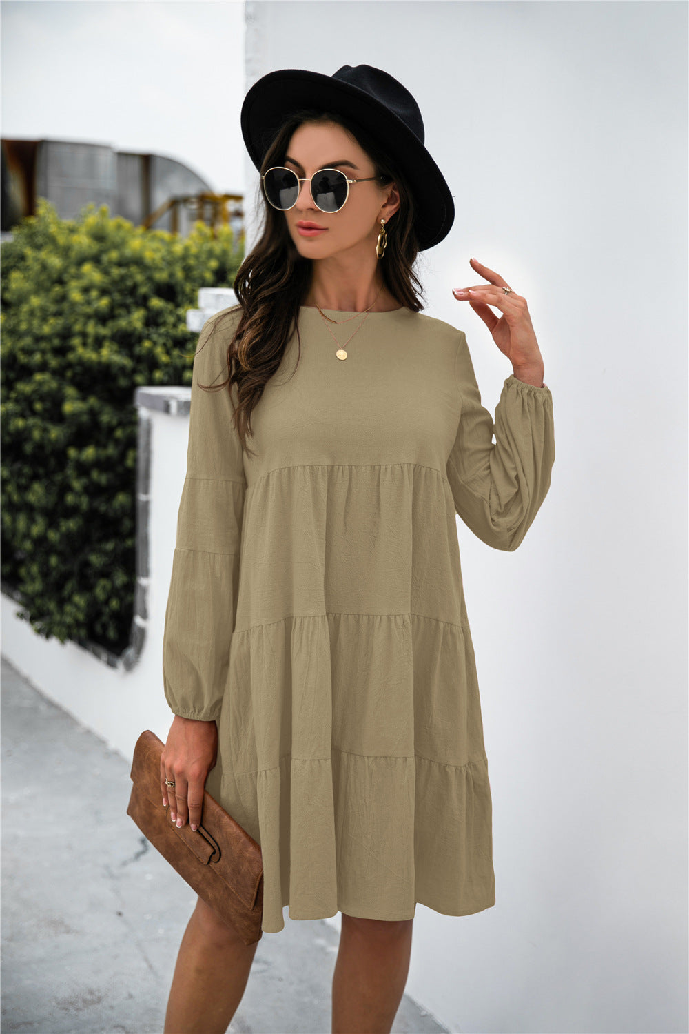 Women's Balloon Sleeve Keyhole Tiered Midi Dress