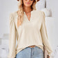 Ruched Notched Long Sleeve T-Shirt