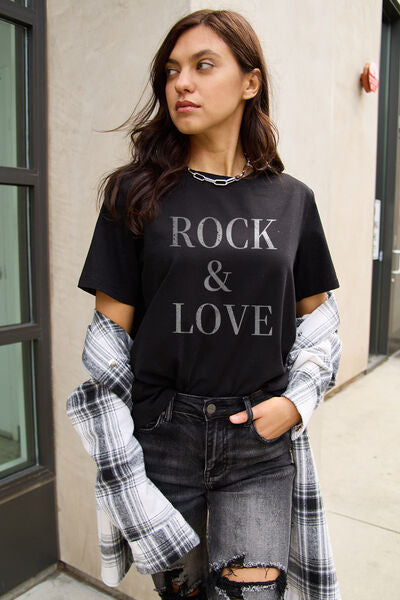 Simply Love Full Size ROCK ＆ LOVE Short Sleeve T-Shirt *