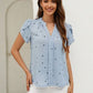 Heart Print Notched Petal Sleeve Blouse