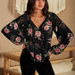 Women's CallistaAnn Flower Printed Tie Neck Long Sleeve Blouse