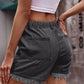 Full Size Drawstring Raw Hem Denim Shorts