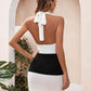 Color Block Halter Neck Knit Dress