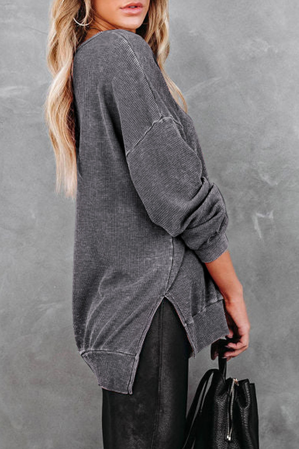 Full Size Dropped Shoulder Slit Sweatshirt