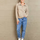 Woven Right Half Zip Mixed Knit Collared Sweater