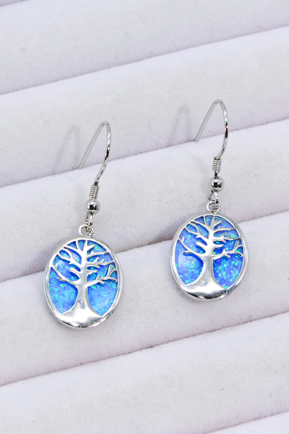 Opal Blue Platinum-Plated Drop Earrings | Tree of Life