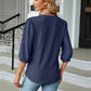 Full Size Notched Neck Three-Quarter Sleeve Blouse