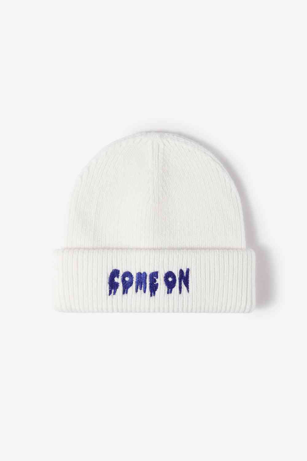 BeanieHatz COME ON Embroidered Cuff Knit Beanie