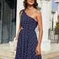 Women's Grid One-Shoulder Tied Cutout Dress