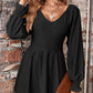 Peplum V-Neck Long Sleeve Blouse