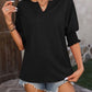 Heathered Notched Lantern Sleeve Blouse
