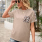 Pocketed Leopard Round Neck Short Sleeve T-Shirt
