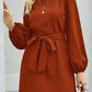 Tied Boat Neck Balloon Sleeve Mini Dress