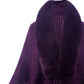 One Size Fringe Detail Long Sleeve Ribbed Poncho