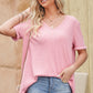 Women's Short Sleeved V-Neck Dropped Shoulder Tunic Top