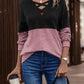 Full Size Two-Tone Crisscross Detail Sweatshirt