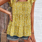 Printed Square Neck Cap Sleeve Blouse